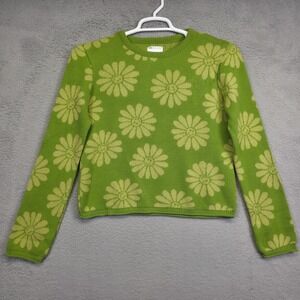 ASOS Design Sweater Womens 8 Green Daisy Floral Celestial Sun Hippie Indie Y2K